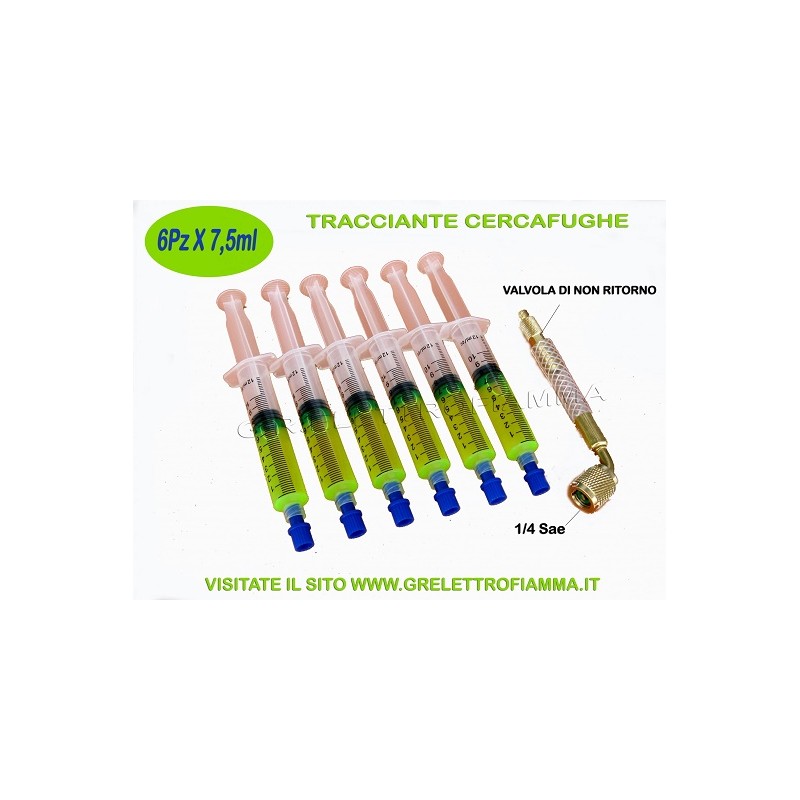 6 Pz TRACCIANTE a SIRINGA 7,5ml CONDIZIONATORE GAS R134A R410A R407C R22 R600a