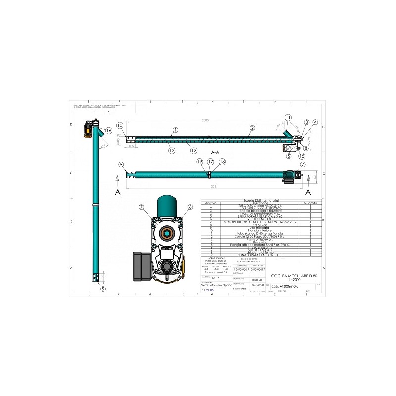 COCLEA PELLET CARICO SERBATOIO SILOS CALDAIA 2000mm
