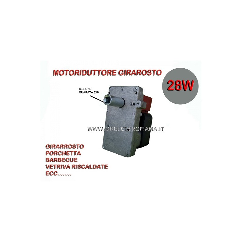 MOTORE MOTORIDUTTORE GIRARROSTO 28W 2RPM GRILL BARBECUE ASTA SPIEDO FORNO 8x8
