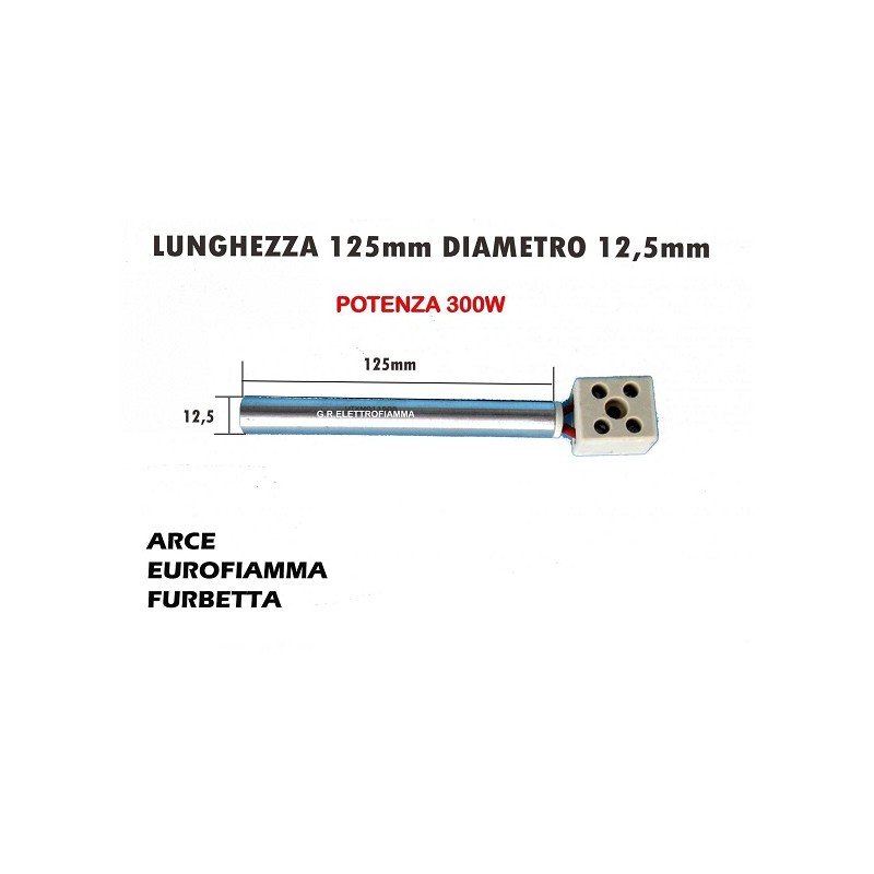RESISTENZA STUFA PELLET 12,5X125 - 300W EVACALOR EUROFIAMMA FURBETTA