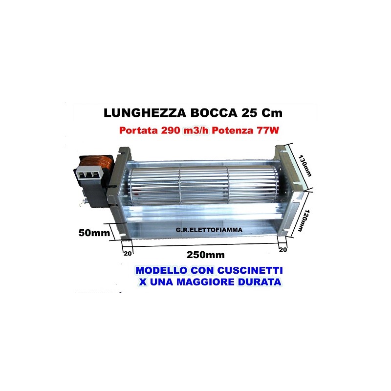 VENTOLA TANGENZIALE PER STUFA PELLET CAMINO LUNGHEZZA 25 CM MOTORE SX VENTOLA TANGENZIALE PER STUFA PELLET CAMINO LUNGHEZZA 25 CM MOTORE SX