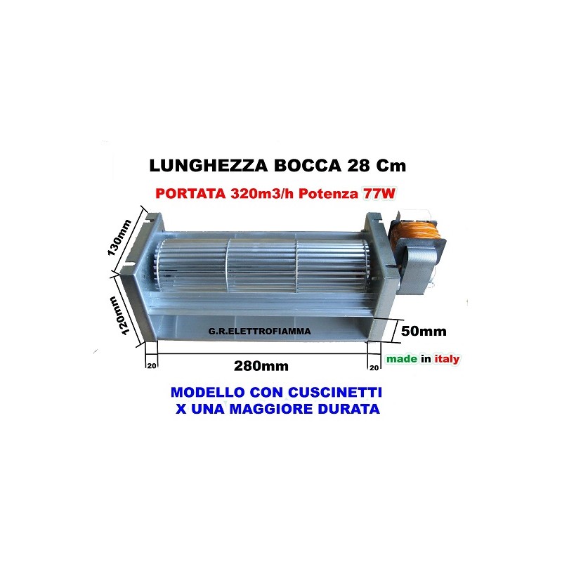 VENTOLA TANGENZIALE STUFA PELLET CAMINO L28 CM+MOTORE DX ZIBRO EVA CALOR