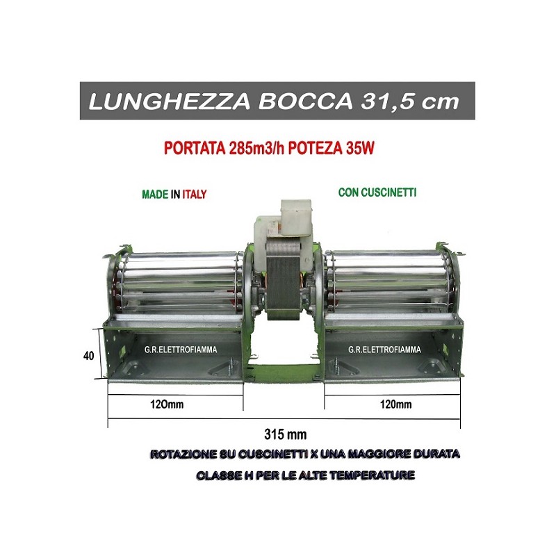 VENTOLA VENTILATORE TANGENZIALE STUFA PELLET EDILKAMIN FLUMENFIRE LUNGHEZZA 31,5 CM