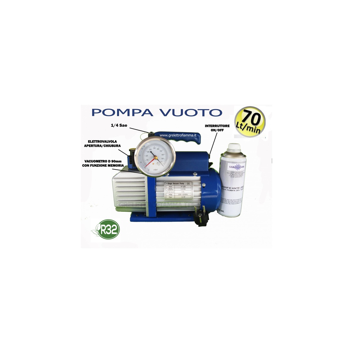 POMPA VUOTO CONDIZIONAMENTO REFRIGERAZIONE 70 LT-MIN GAS R32