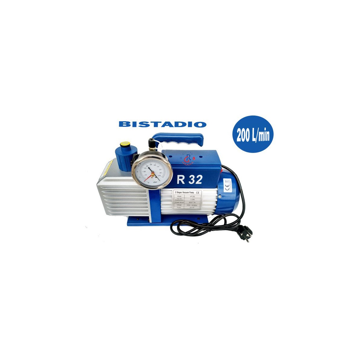 POMPA VUOTO CONDIZIONAMENTO REFRIGERAZIONE 200 LT-MIN GAS R32 BISTADIO