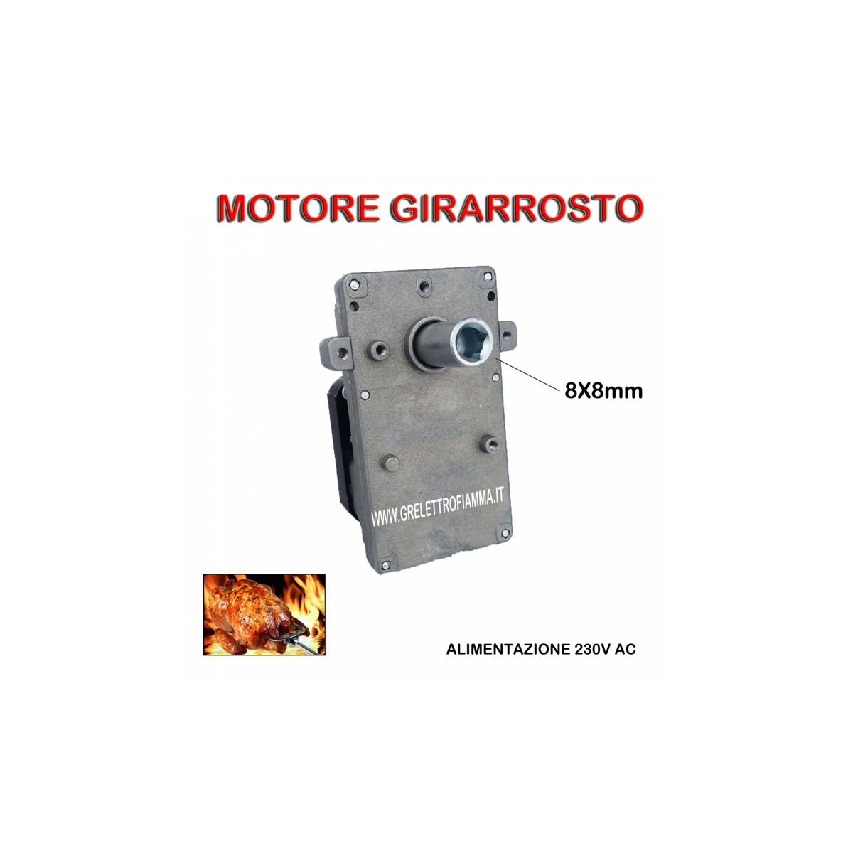 MOTORE  GIRARROSTO 23W 2 RPM.8X8 CON CUSCINETTI  P.20