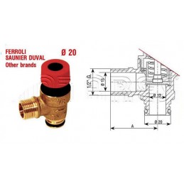 VALVOLA DI SICUREZZA Ø 20 CON 0-RING USCITA 1/2 F FERROLI SAUNIER DUVAL