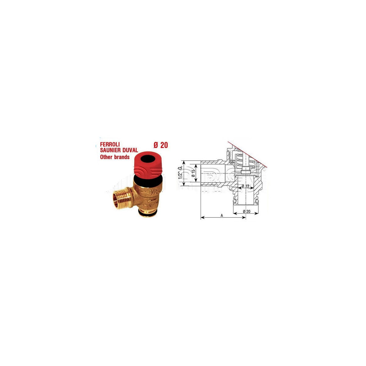 VALVOLA DI SICUREZZA Ø 20 CON 0-RING USCITA 1/2 F FERROLI SAUNIER DUVAL