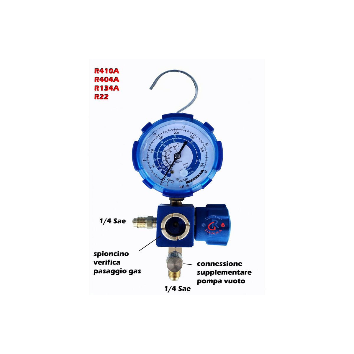 GRUPPO MANOMETRICO MULTIGAS UNA VIA BASSA PRESSIONE PER R410A R32 R134A R22 R404A