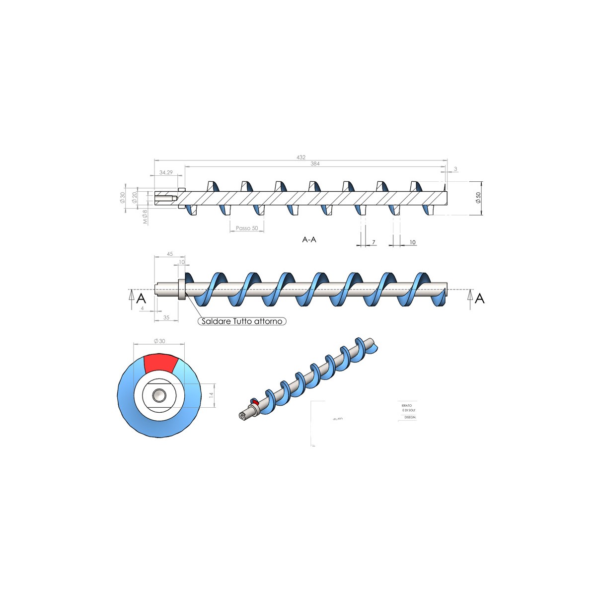 COCLEA CALDAIA BIOMASSA TATANO KAROLINA K25 - L 435mm SX